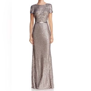 AQUA FORMAL Belted Sequin Gown